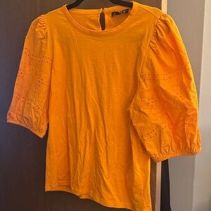J. Crew Vibrant Orange Blouse with Puff Sleeves